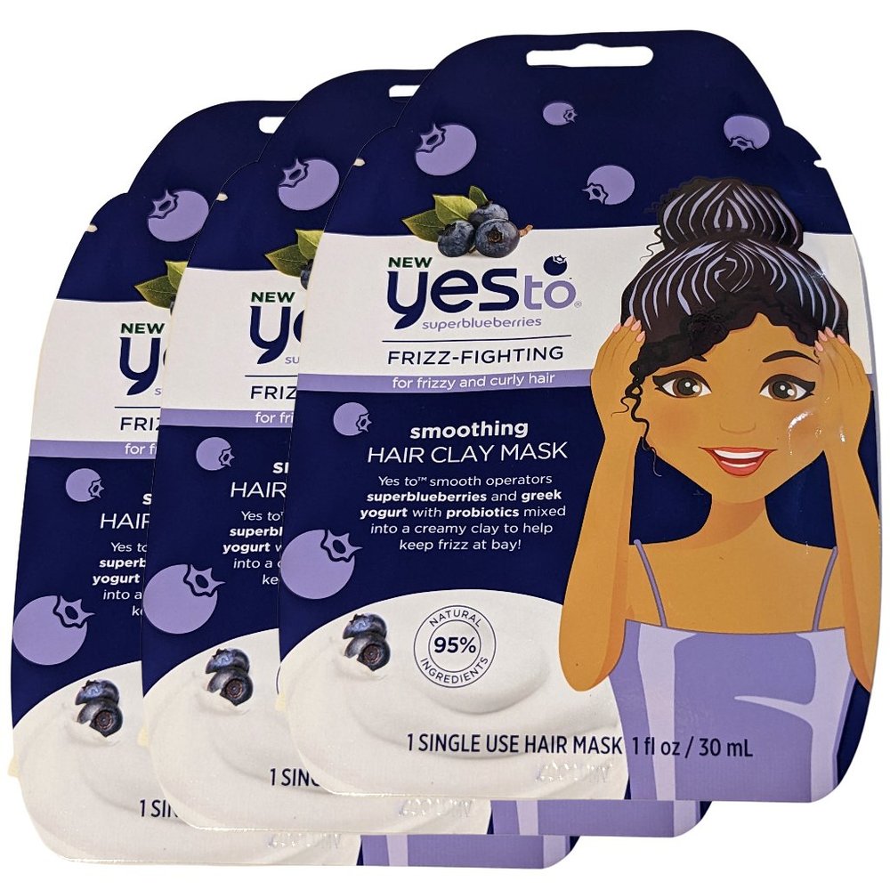 3 Pack Yes To SuperBlueBerries Smoothing Hair Clay Masks for frizzy & curly hair